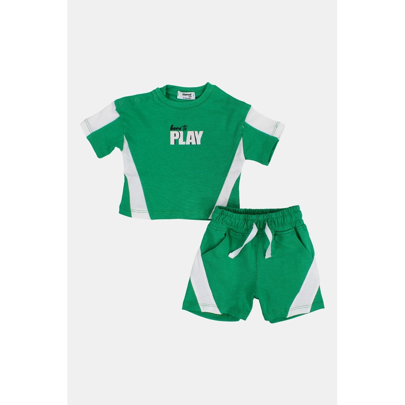 Unisex Baby Green Cotton 2-Piece Outfit Set - Born To Play Design