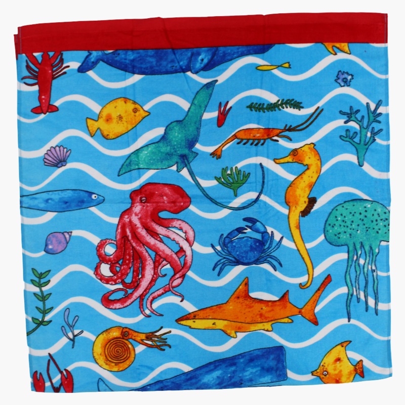Unisex Beach Towel  Baby Blue with Under the Sea Print (70x140 cm)
