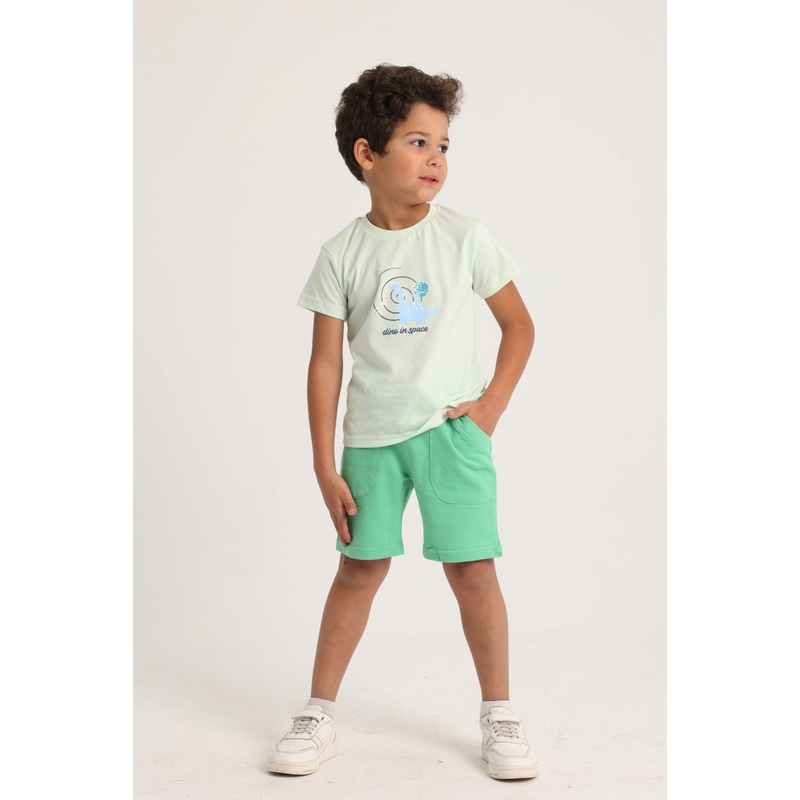 Baby Boys Cotton 2-Piece Outfit Set - Mint with Dino in Space