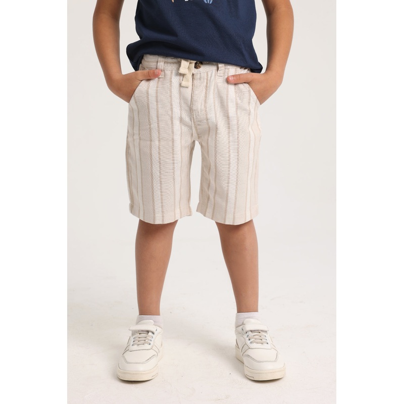Boys Cotton Shorts  Beige Striped