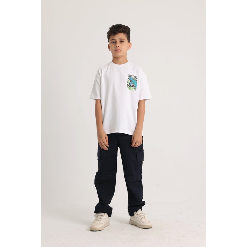 Unisex Cotton Short-Sleeved T-Shirt - White with Dino Print