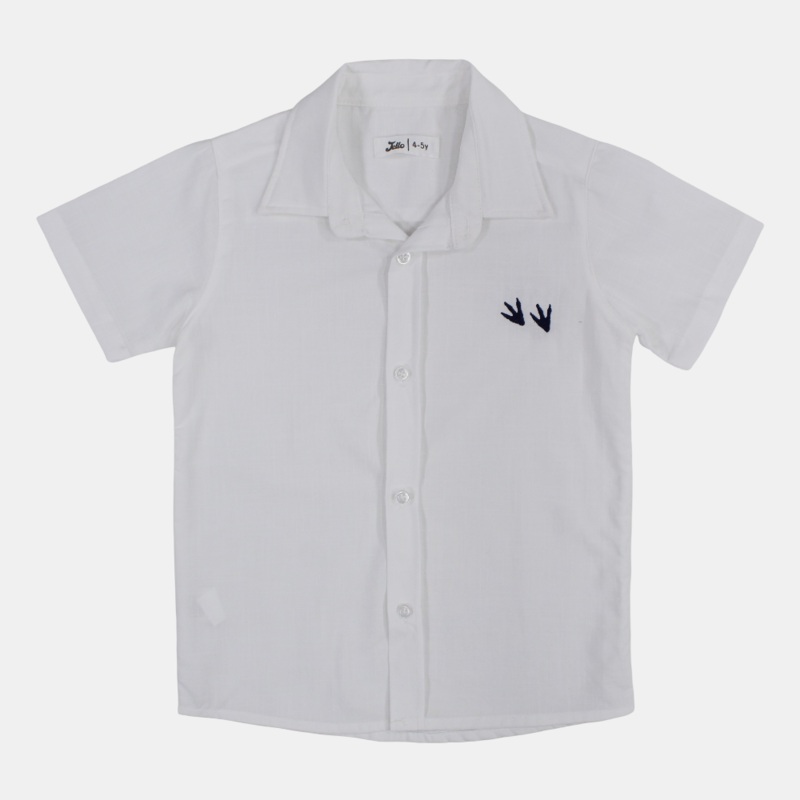 Boys Cotton Shirt  White with Dino Paws Design