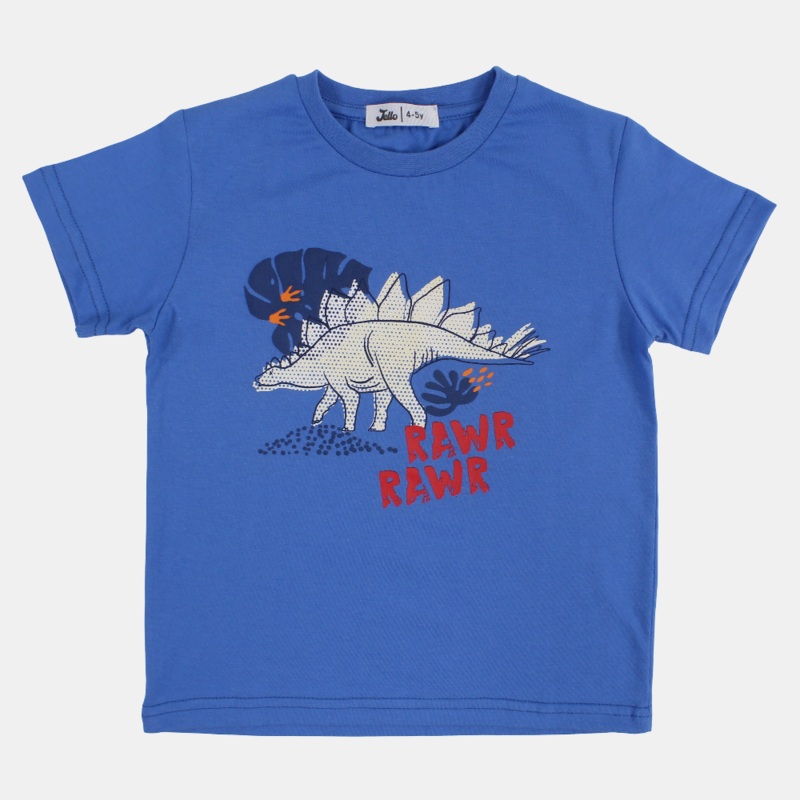 Boys Cotton T-Shirt  Blue with Dinosaur Design