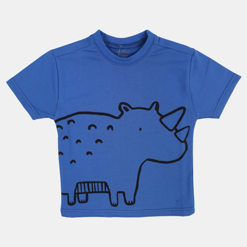 Boys Cotton T-Shirt  Indigo with Hippo Print