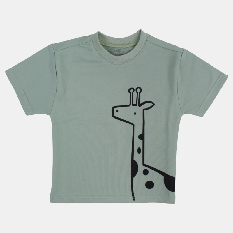 Boys Cotton T-Shirt  Mint with Giraffe Print