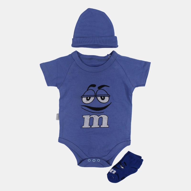 Unisex Baby Cotton Bodysuit  Blue with Cap and Socks