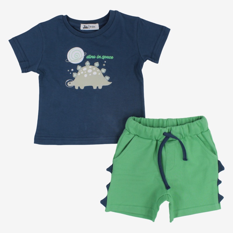 Boys Cotton 2-Piece Outfit Set - Navy Dino in Space Print