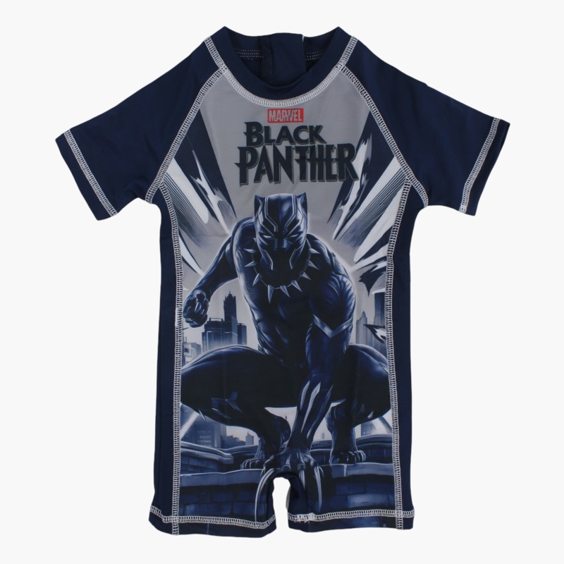 Boys Overall Swimsuit  Navy with Black Panther Print