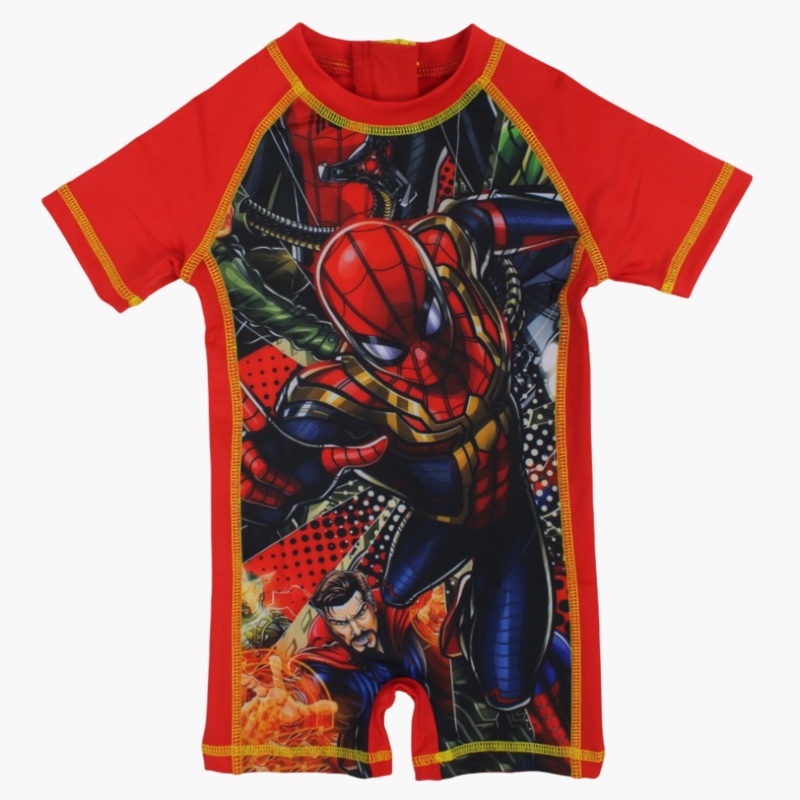 Boys Overall Swimsuit - Red with Spider-Man Print