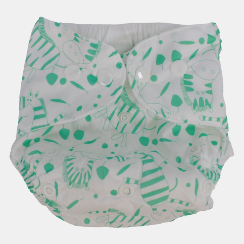 Unisex Baby Reusable Diaper  White with Green Zebra Design