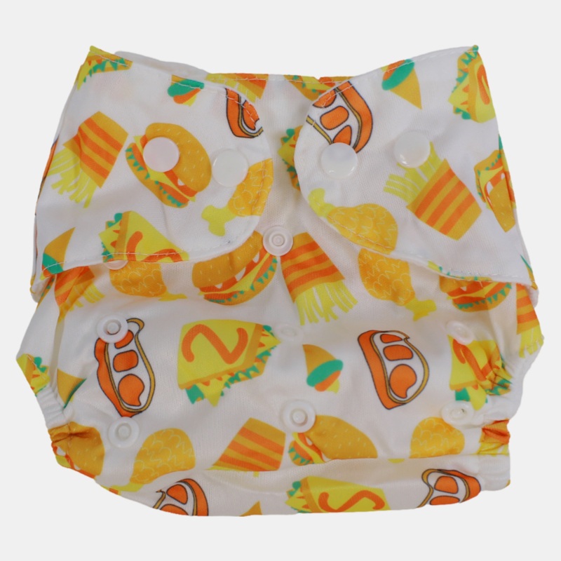 Unisex Baby Reusable Diaper  White with Junk Food Design
