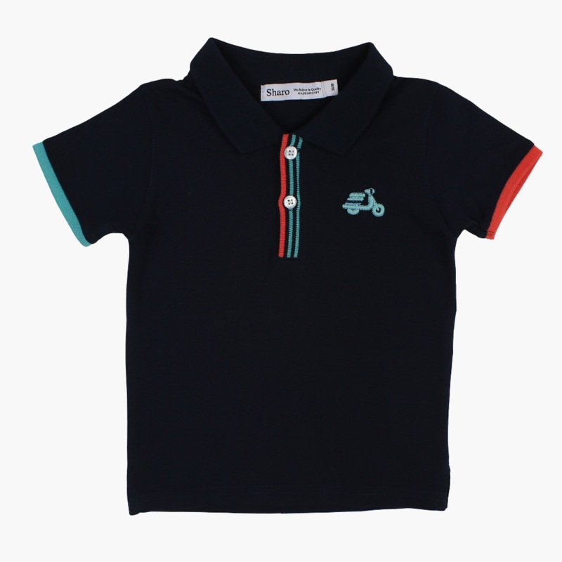 Baby Boys Cotton Polo Shirt - Little Scooter Embroidery