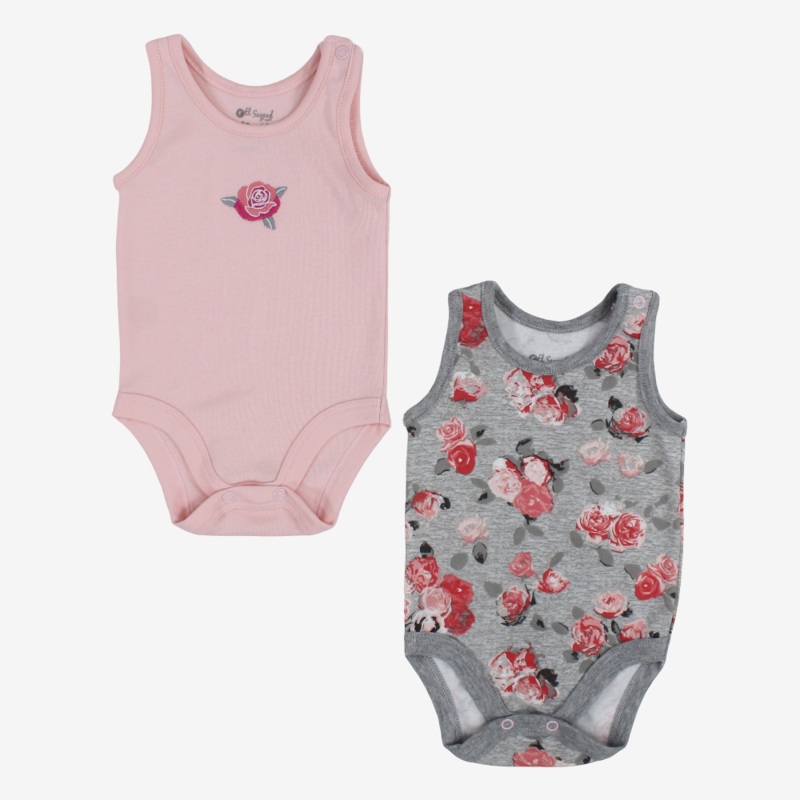 Baby Girls Cotton Bodysuits  2-Pack with Floral Print