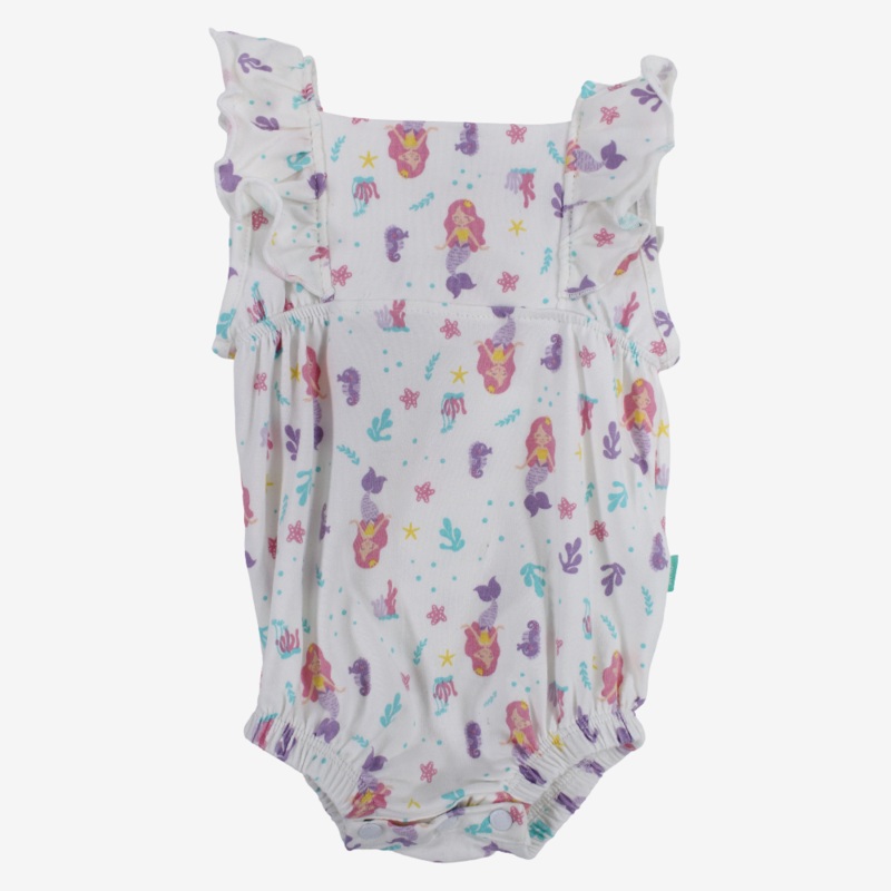 Baby Girls Cotton Romper  Off-White with Mermaid Design