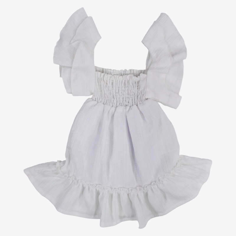 Baby Girls White Ruffled Shoulders Dress
