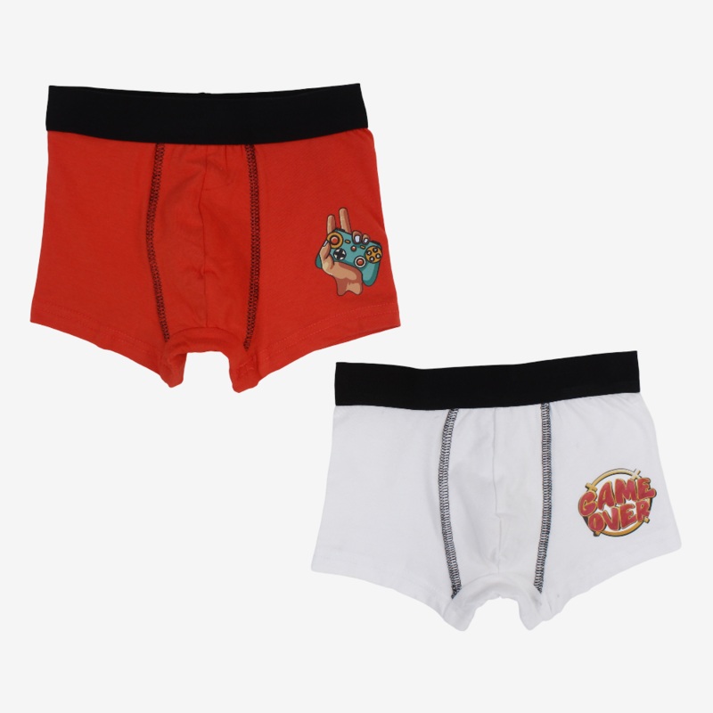 Boys Cotton Boxer Set  Orange & White (2-Pack)