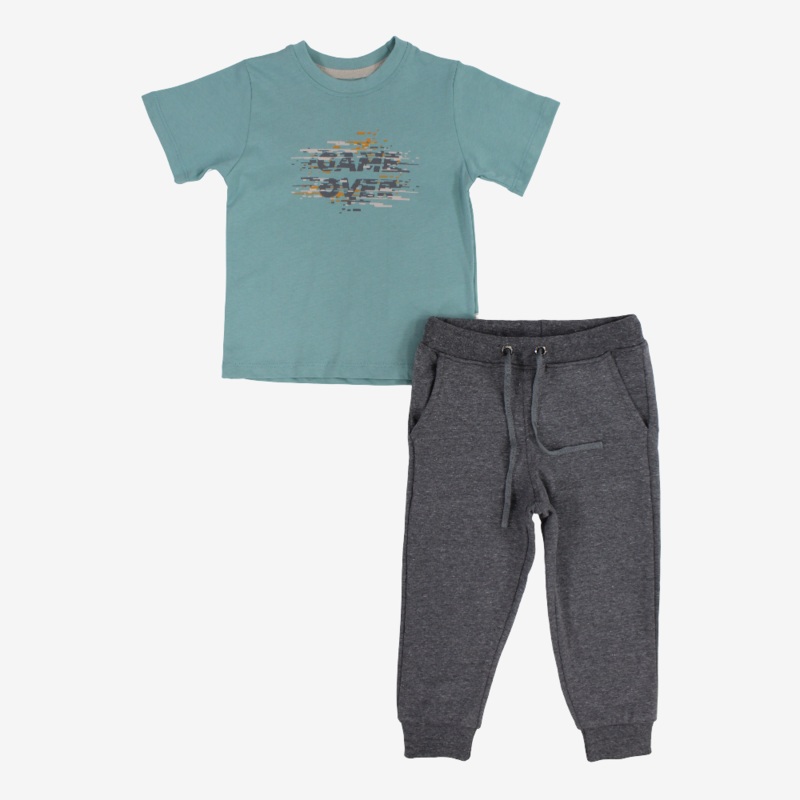 Boys Cotton Pajama Set  Mint with GAME OVER Print