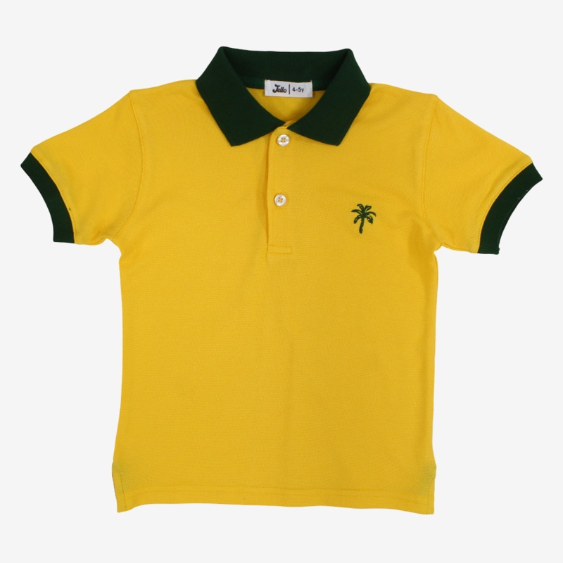 Boys Cotton Polo Shirt  Yellow with Palm Design
