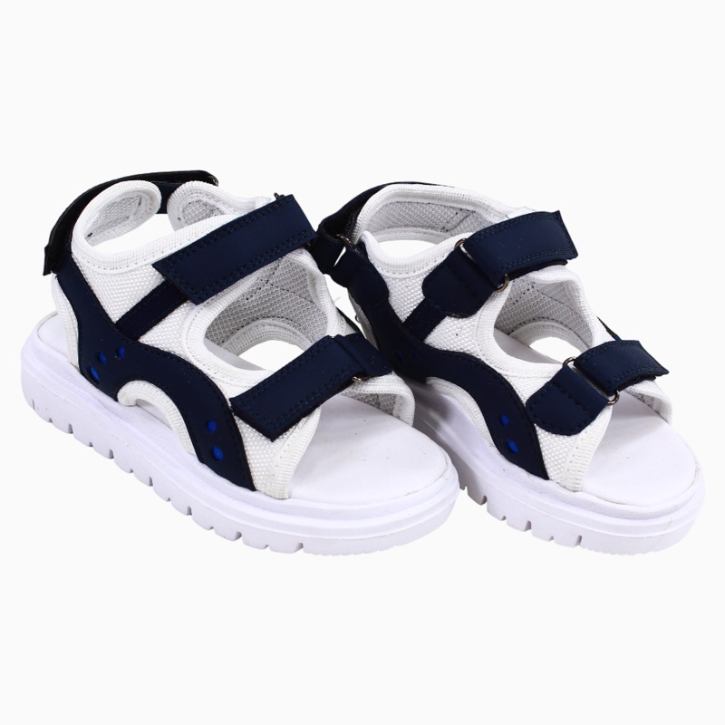 Boys Leather Sandals  White & Navy