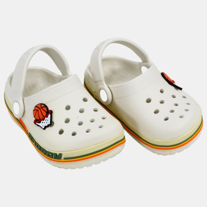 Boys Rubber Clogs  Off-white with Basketball Design