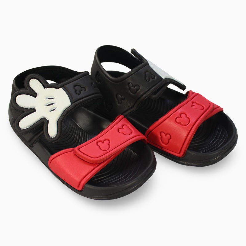 Boys Leather Sandals - Red with Mickey Mouse Detail