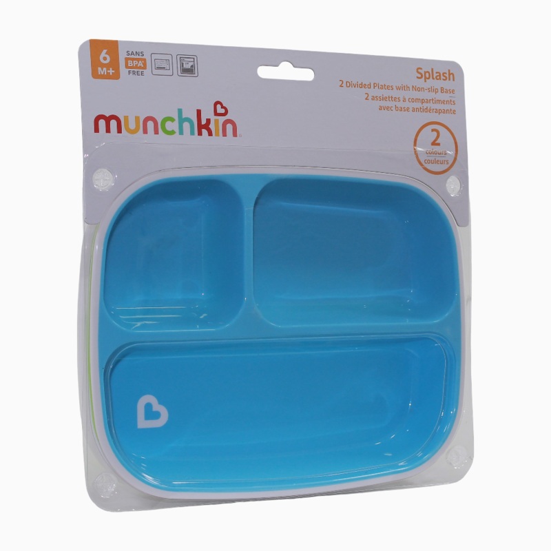 Munchkin Splash Toddler Divided Plates, Pack of 2 - Blue - 6 months+