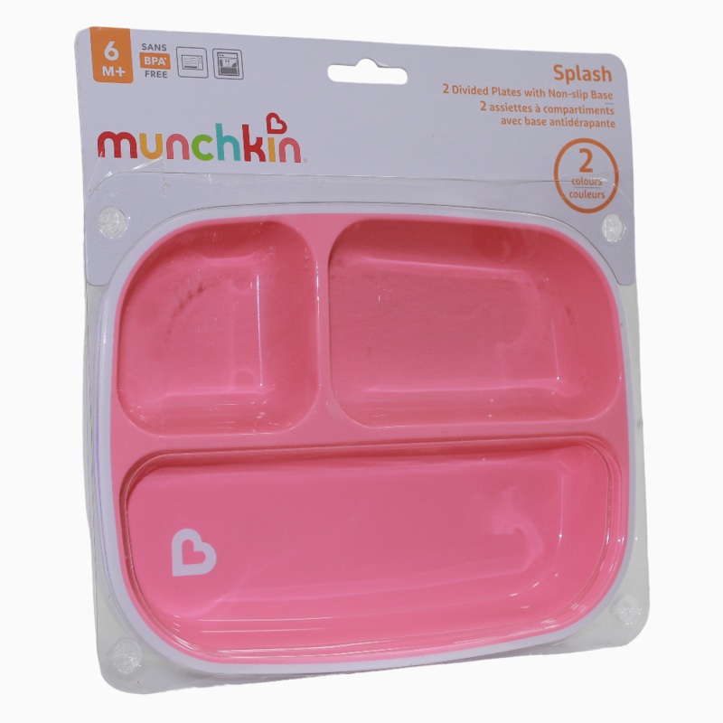 Munchkin Splash Toddler Divided Plates - Pack of 2-Pink- 6 months+