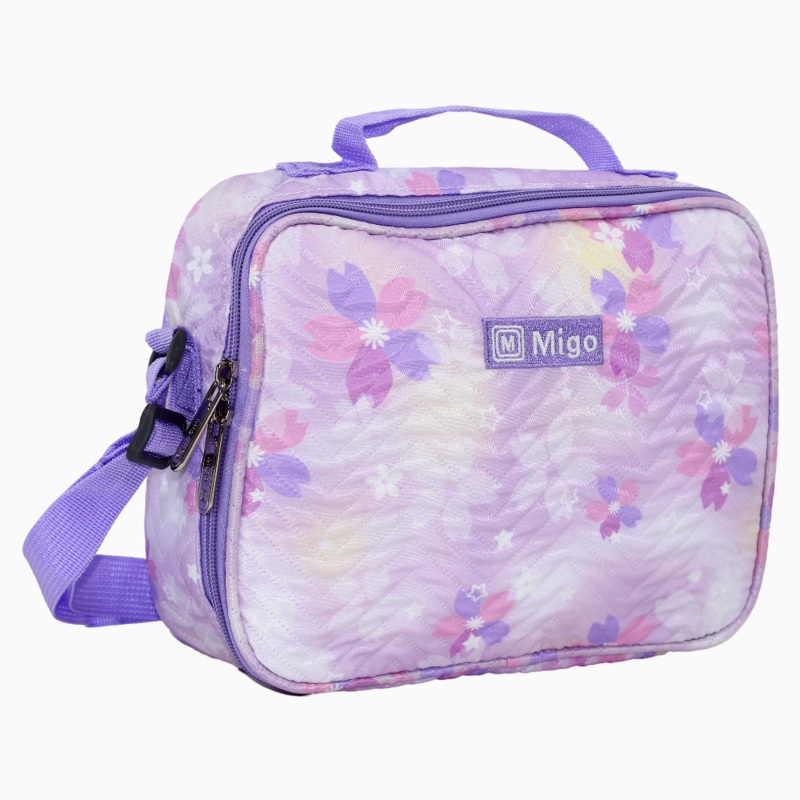 Fabric Floral Lunch Bag - Purple