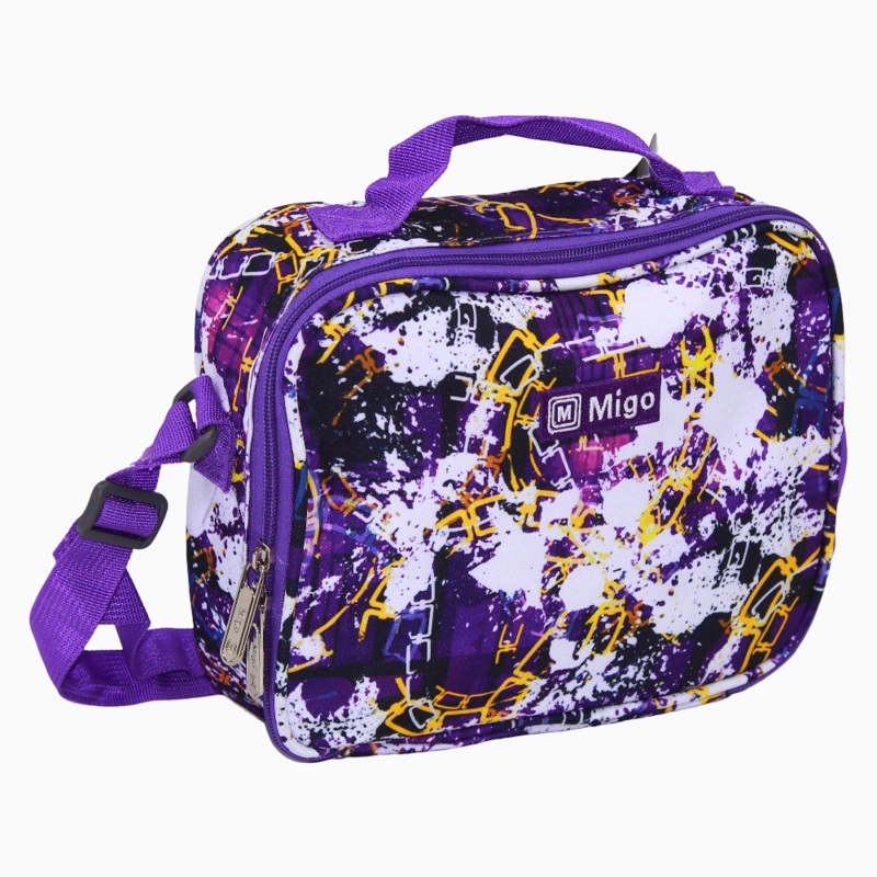 Fabric Lunch Bag - White & Purple