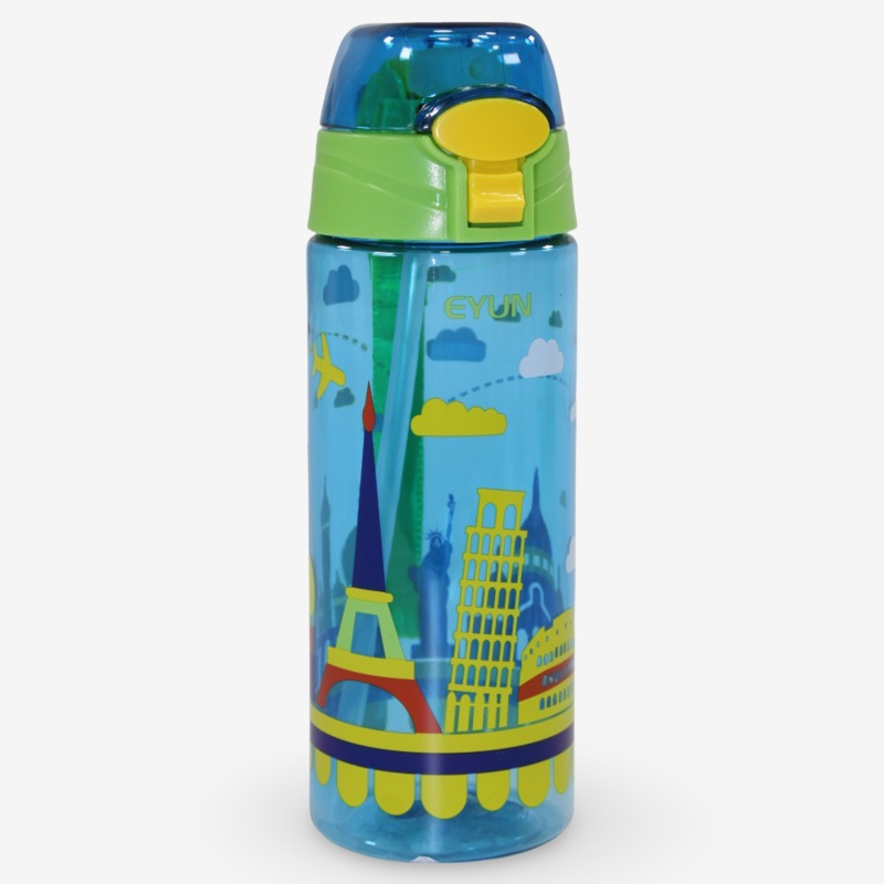 Plastic Water Bottle - Green Eiffel Tower Design (600ml)