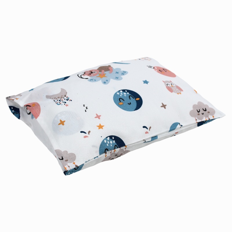Baby Pillow with Pillowcase  Off White with Owl, Moon & Clouds Design