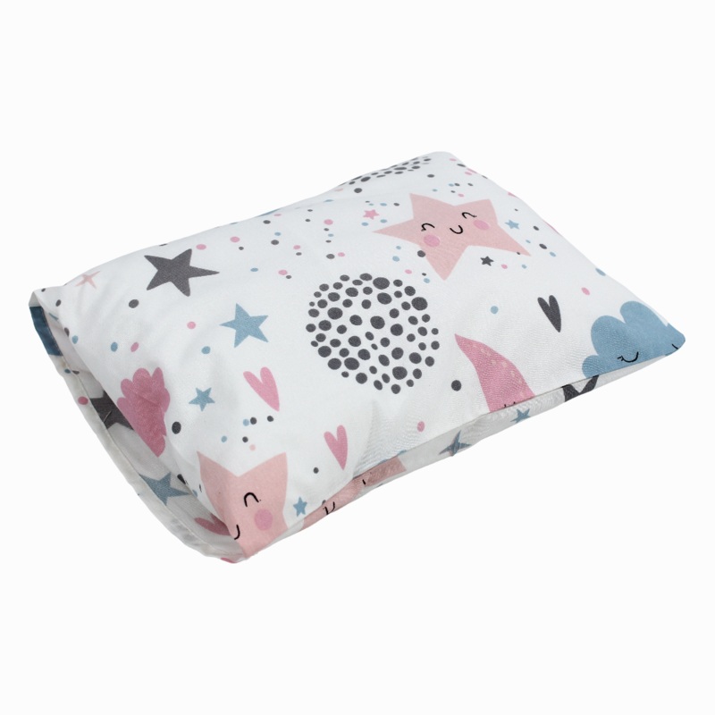 Baby Pillow with Pillowcase  Off White  with Stars, Moon & Clouds Design