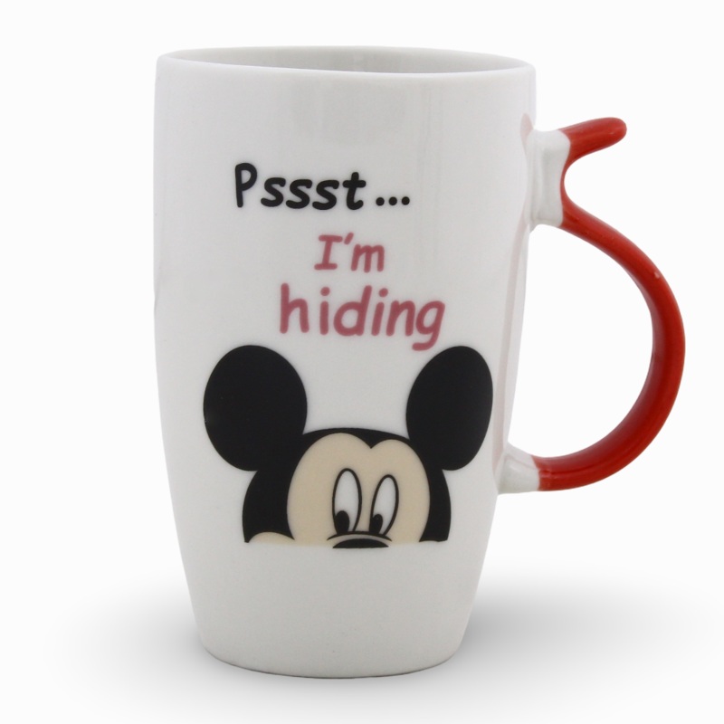 Clay Mug  Red Handle & Mickey Mouse Design