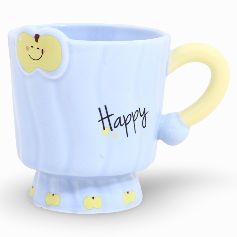 Porcelain Mug  Baby Blue with Happy Print