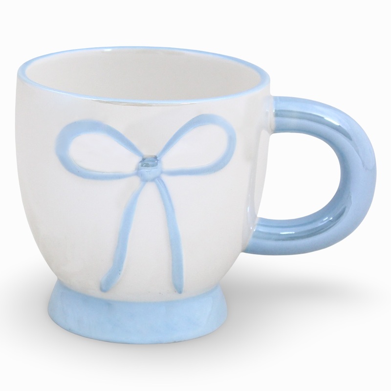 Porcelain Mug  White with a Baby Blue Bow