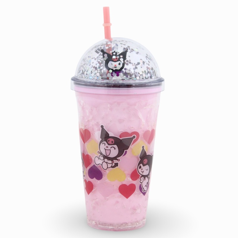 Porcelain Mug with Straw  Pink with Kuromi Design