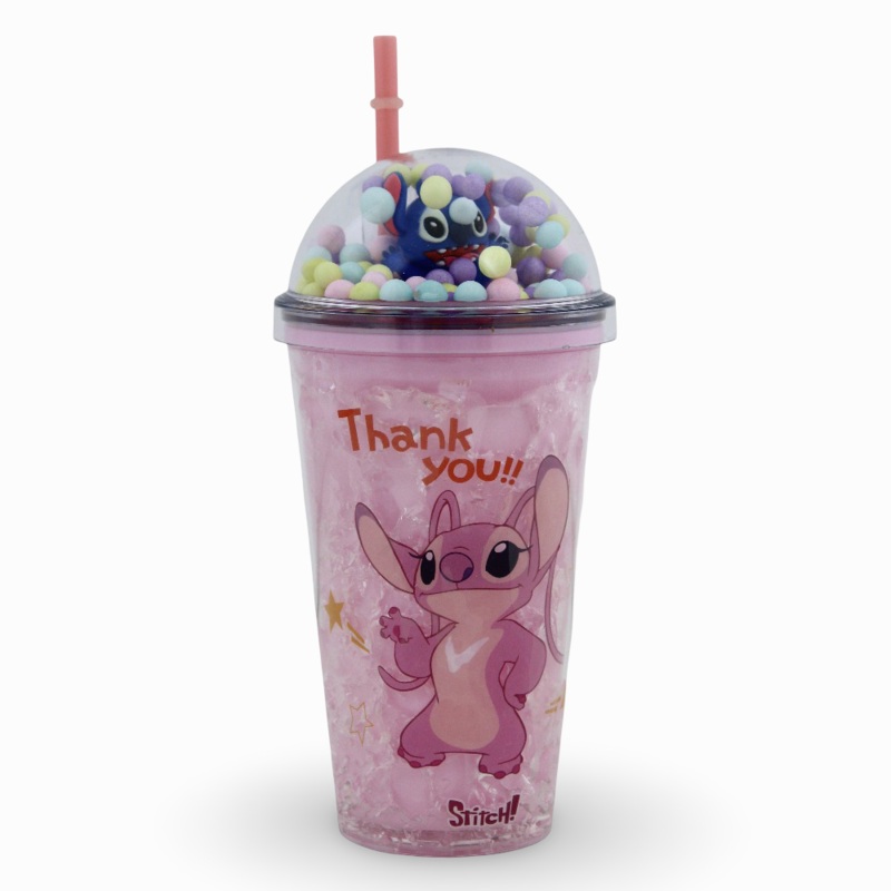 Porcelain Mug with Straw  Pink with Stitch Design