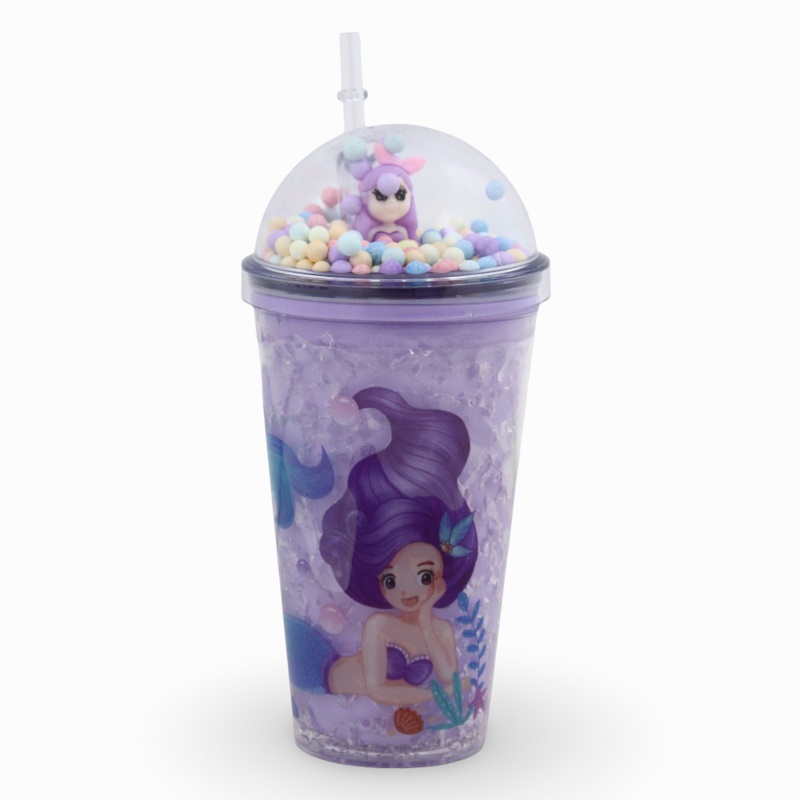 Porcelain Mug with Straw  Purple with Mermaid Design