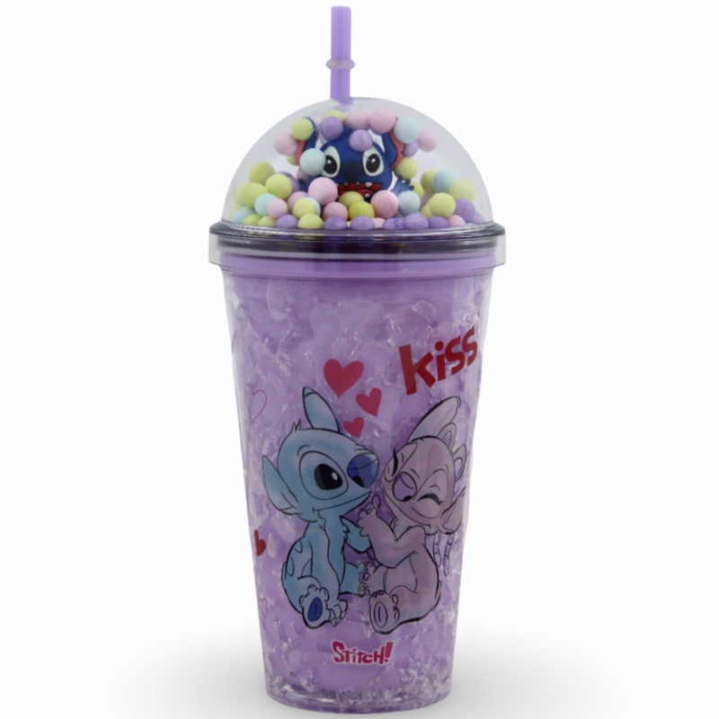 Porcelain Mug with Straw  Purple with Stitch Design