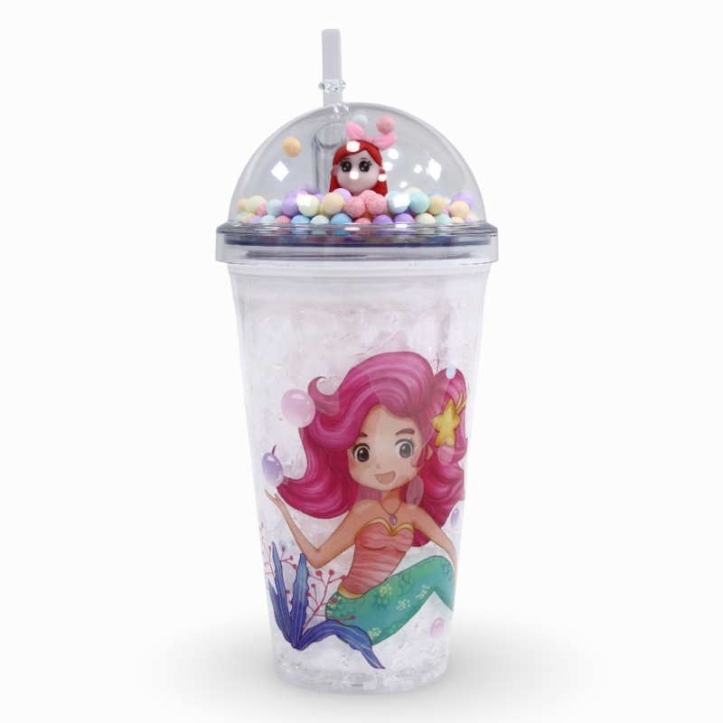 Porcelain Mug with Straw  White with Mermaid Design