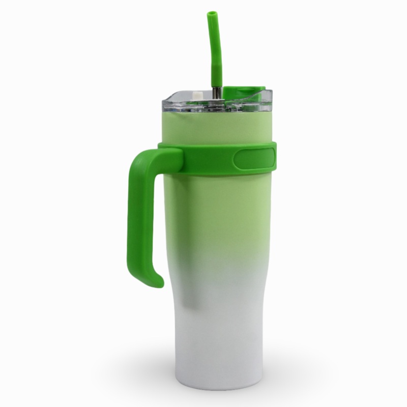 Straw Mug 1200ml  Lemon with Green Handle