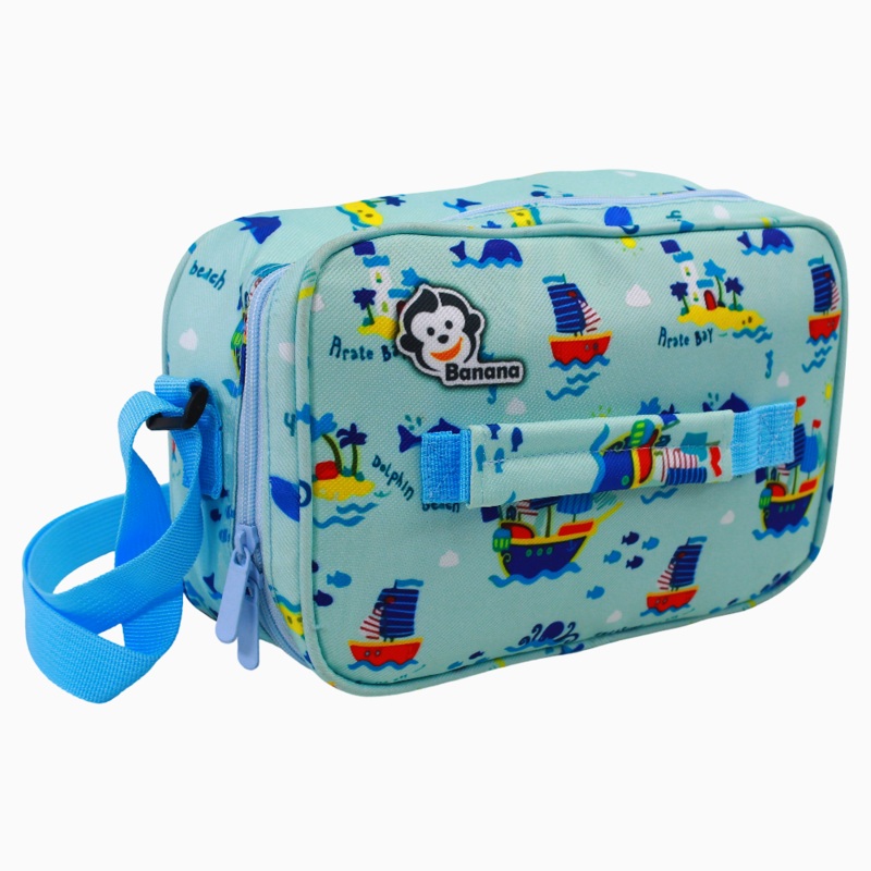 Fabric Lunch Bag  Aqua with Boats Design