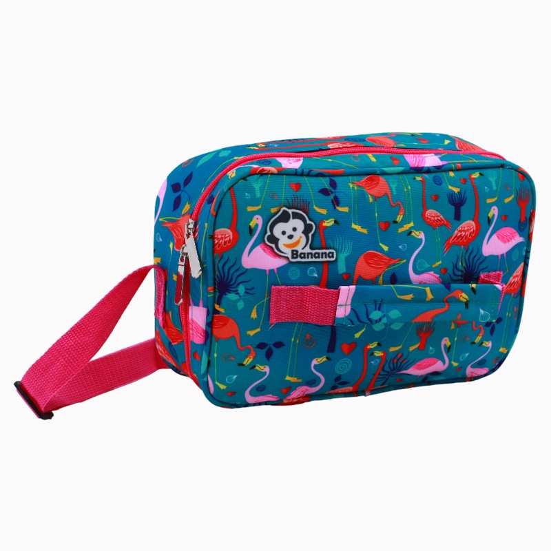 Fabric Lunch Bag  Turquoise with Flamingo Design