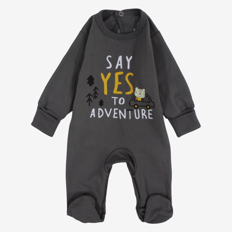Baby Boys Cotton Baby Footie|Dark grey|Light grey|0-3M|3-6M