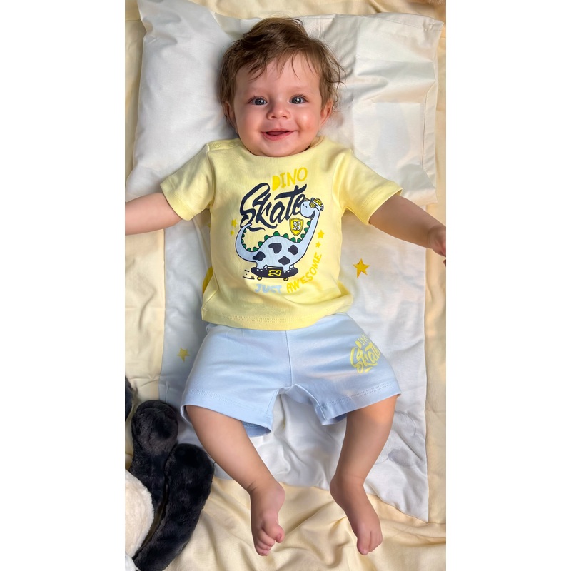 Baby Boys Cotton Pajama Set  Yellow Dino Skate Print