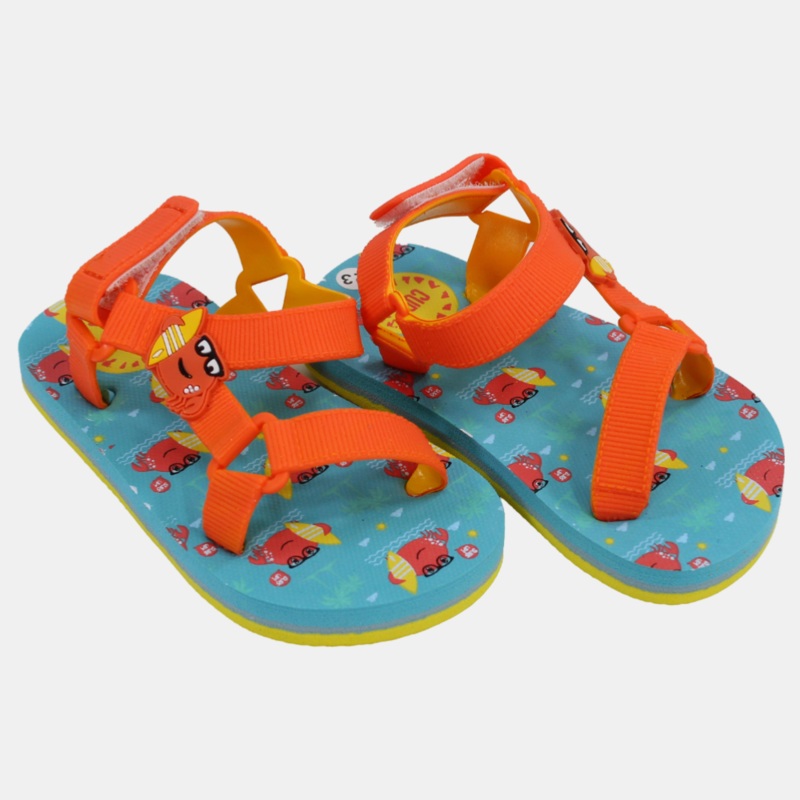 Baby Boys Rubber Sandal  Orange with Crab Print