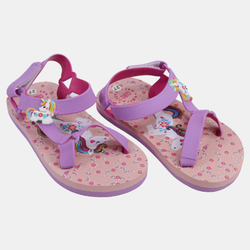 Baby Girls Rubber Sandal  Purple with Unicorn Print