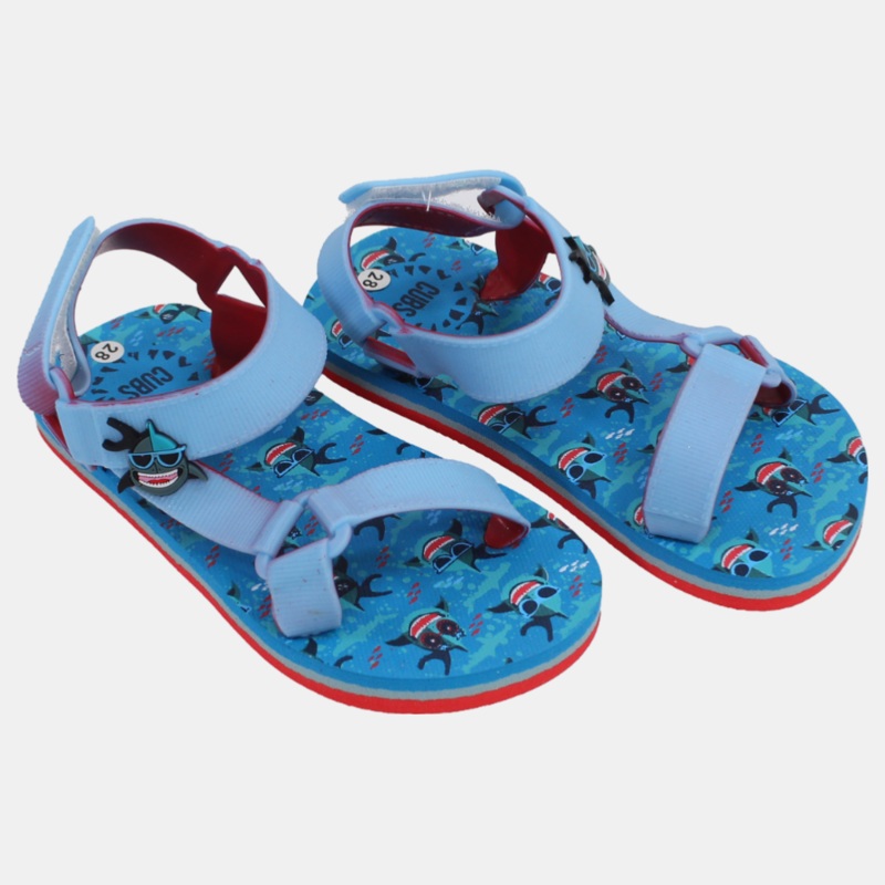Boys Rubber Sandal  Baby Blue with Funny Shark Print