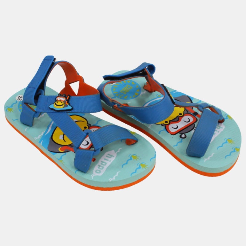 Boys Rubber Sandal  Blue with Hippo Print