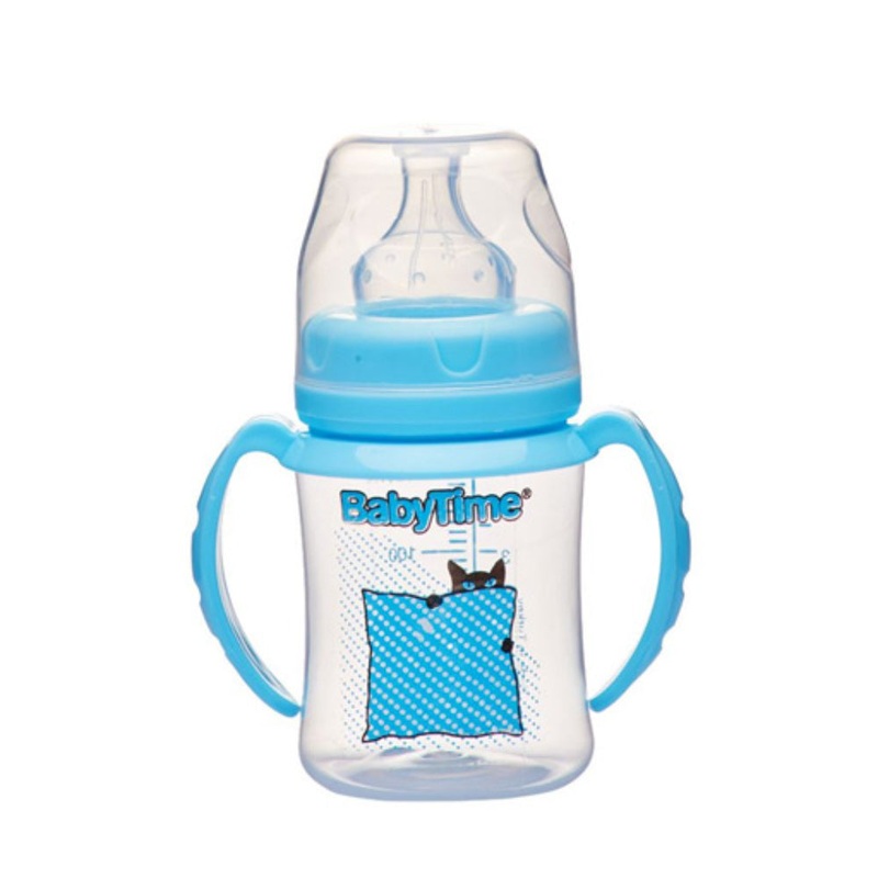Baby Time Wide Neck Bottle With Handle 150cc - Light Blue